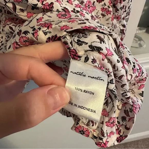 NWT Natalie Martin White Pink Floral Short Sleeve Blouse Top XS Oversized